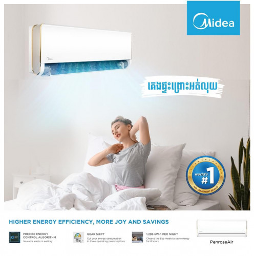 Midea 1hp inverter មួយយប់1គីទ្បូ សេរីថ្មី បញ្ចុះតម្លៃពិសេស