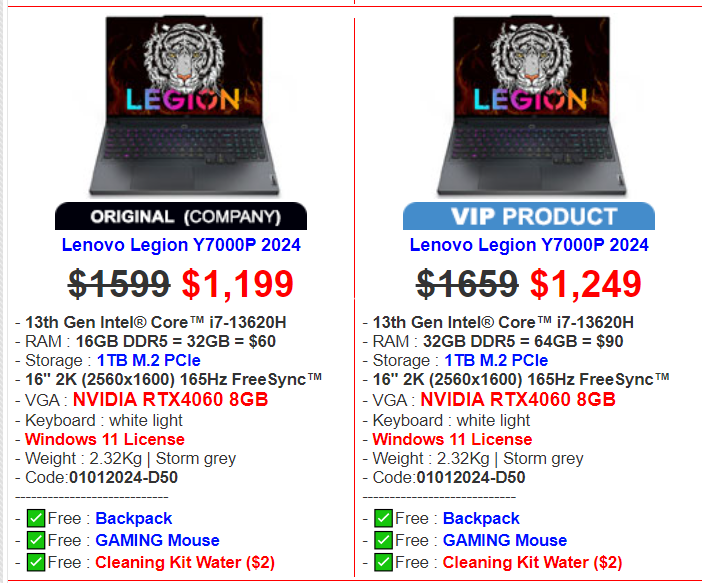 Lenovo Legion Y7000P 2024 Price 1399.00 in Mittakpheap, Cambodia