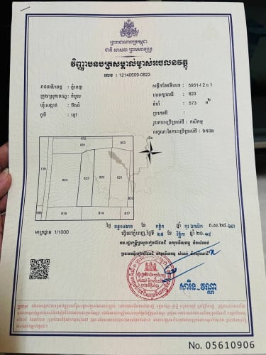 ដីស្រែលក់ (12mx49m) ទល់មុខសាលាខណ្ឌកំបូលថ្មី​