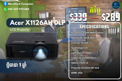 Projector Acer X1126AH 4000Lumens ថ្មីធានា1ឆ្នាំ​​ = 269$