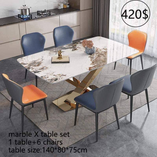 \u2705Dining Marbel set: 1 table + 6 chairs 390$