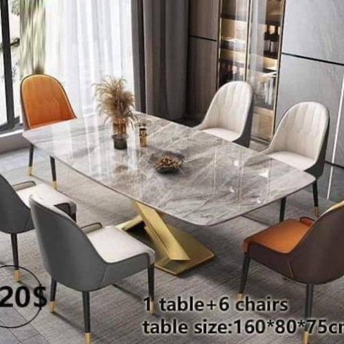 \u2705Dining Marbel set: 1 table + 6 chairs 420$