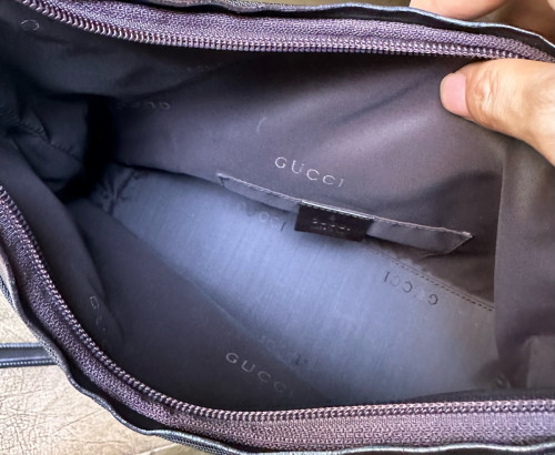 GUCCI BLACK NYLON w/ Leather Trim Shoulder Bag Hobo Serial 40$