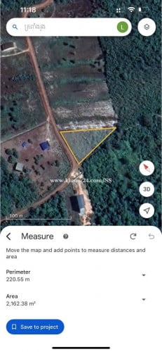 ដីកែង2ជ្រុងទល់មុខព្រែកធំ ប្លង់រឹង