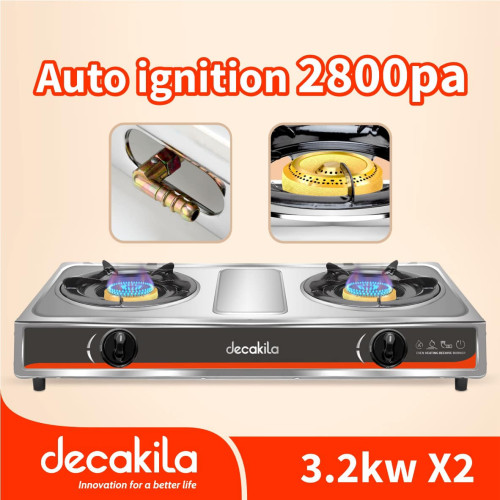 Decakila Gas Cooker 2 Burner 3.2kW x 2 Auto Ignition Stainless Steel