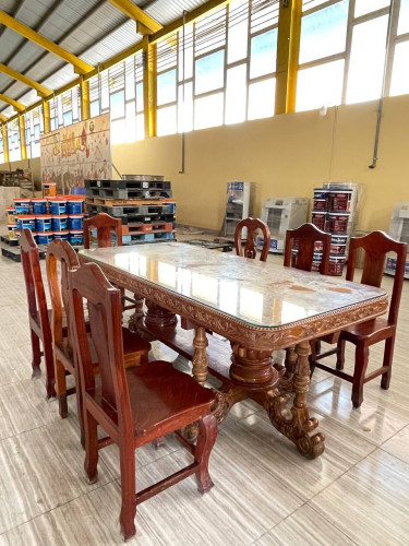 តុរបាយវែងឈើប្រណិត ឈុតធំ កៅអីឈើ x7 ក្បាច់ស្អាតខ្លាំង Antique Khmer Wooden Dining Table + x7 Chairs 