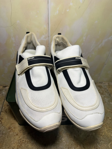 Prada Mens White Textile Sneakers Size 42