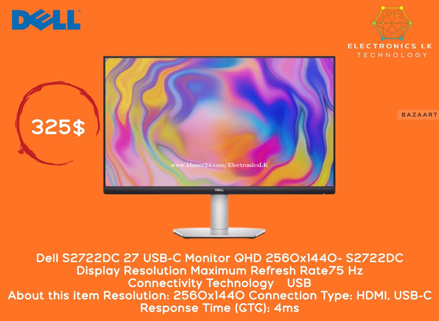 Dell S2722DC 27 USB-C Monitor QHD 2560x1440- S2722DC Price $325.00
