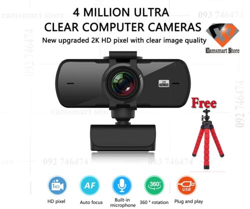 2K Full HD Camera Autofocus Drive-free 4 Million USB Computer Camera with Microphone