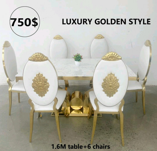 \u2705Luxury golden dining table set : 1 table + 6 chairs is 750$