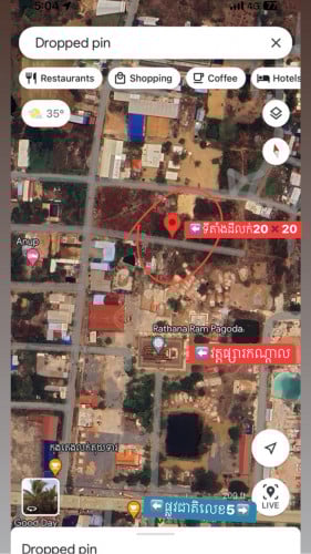 ដីលក់បន្ទាន់ធូរៗក្បែរវត្តផ្សាកណ្តាលក្រុងប៉ោយប៉ែត20X20ម៉ែត្រ