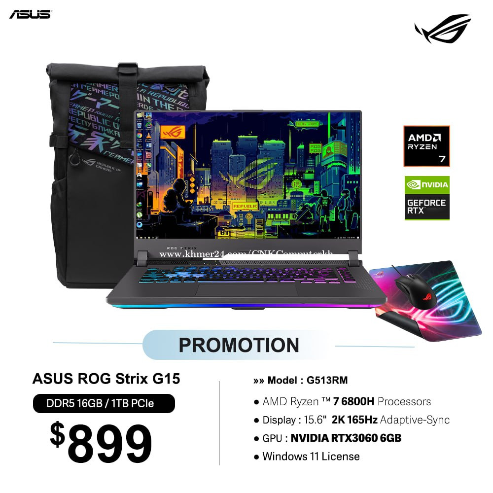 Asus Rog Strix G15 G513rm 899 R7 16gb 1tb 156 2k 165hz Rtx3060 Price 899 In Mittakpheap 7592