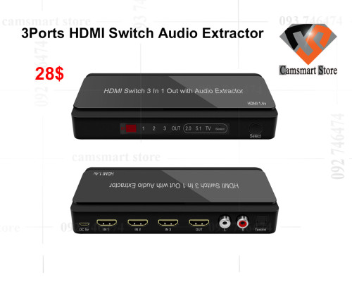 3 ports HDMI Switch Audio Extractor With 2RCA To 3.5MM Audio Cable Support 4K@60Hz Converter