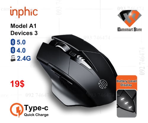 Inphic A1 Gaming Wireless Mechanical Mouse Rechargeable Wireless Mouse Multi-Device