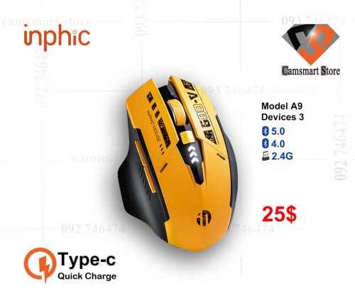 Inphic A9 Bluetooth 3 Mode Mouse Silent Charging Mechanical E-Sports Wireless Mouse Gaming