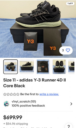 adidas Y-3 Runner 4D II Core Black Size 41.5 នៅថ្មី made in Germany តំលៃ45$