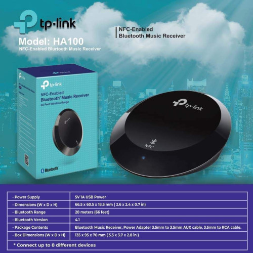 TP-LINK Bluetooth Music Receiver Model: HA100-Stream music wirelessly through Bluetooth 4.1