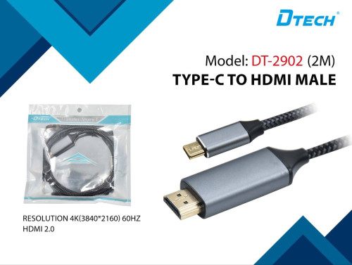DTECH TYPE-C TO HDMI MALE \ud83d\udc49 Model: DT-2902 (2M) \ud83d\udc49 Resolution 4K(3840*2160) 60HZ HDMI 2.0