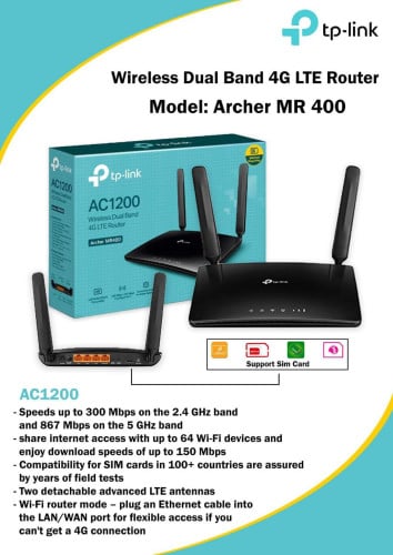 TP-LINK Router MR400 AC1200 Wireless Dual Band ដាក់សុីមកាតបានគ្រប់ប្រព័ន្ធ