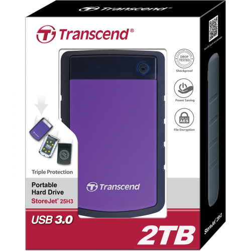 Transcend 2TB, 2.5" Portable HDD, StoreJet H3P, Purple, Anti-shock TS2TSJ25H3P