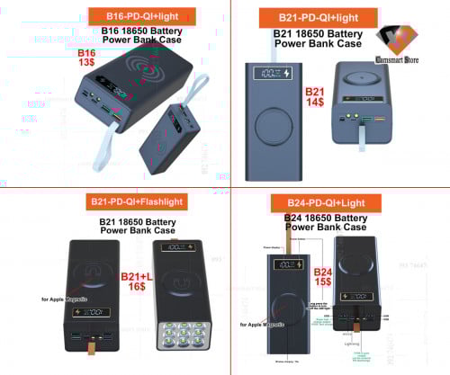 capacity power bank USB QC4.0 PD 22.55W Super Charge VOOC Wireless Charge 18650 Battery Shell DIY