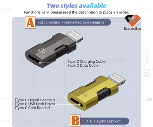PD30W USB C To Lightning OTG Adapter Fast Charging Lightning Male To Type C Female Adapter