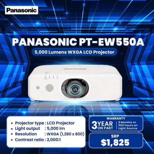 Panasonic PTEW550A 5,000 Lumens WXGA LCD Projector Price 1825.00 in Tuek Thla, Cambodia RN