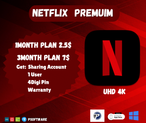 Netflix Premuim UHD 4K 1ខែ,3ខែ មកវិញហើយ 10000R 