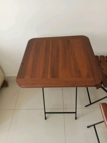 Wooden Varnish Table 3 Chairs