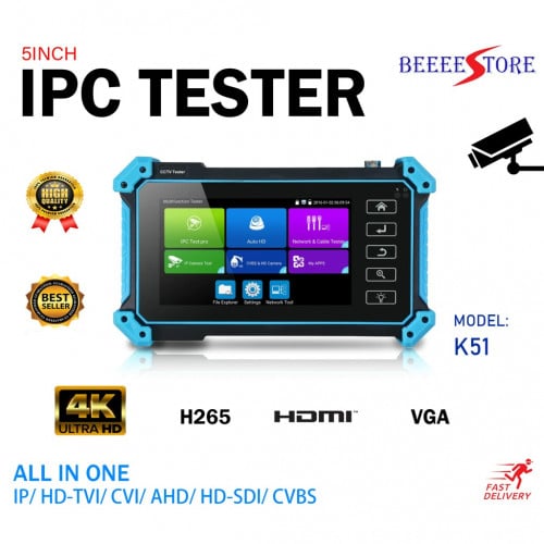 K51 CCTV Tester Monitor IPC Camera 8MP 5IN1 AHD TVI CVI CVBS CCTV Tester HDMI Input 48V PoE