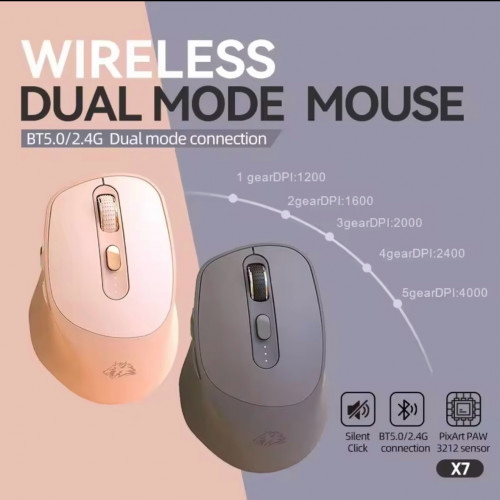 X7 Dual Mode Mute Gaming Mouse 2.4G+BT5.0 Wireless 6 Button