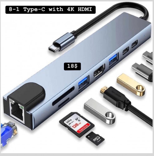8 in 1 Type-C hub with 4K HDMI