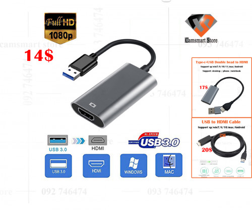 USB to HDMI Adapter USB HDMI Connector External Graphics Audio Card Converter for Windows for Mac OS