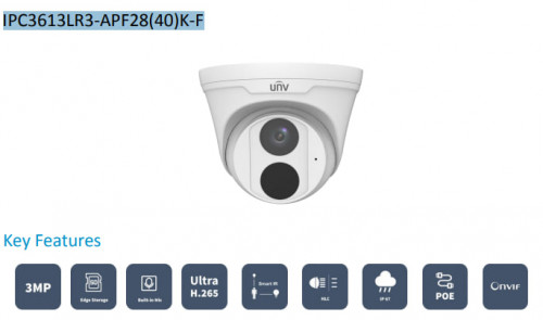 IP Camera UNV IPC3613LR3-APF28(40)K-F 
