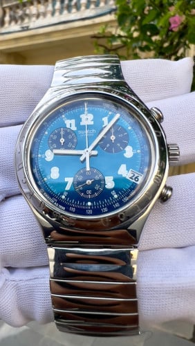 ⌚នាឡិកា​មួយ​ទឹក​ជប៉ុន​ VINTAGE SWATCH IRONY CHRONOGRAPH STAINLESS STEEL WRIST WATCH 1G 1996's