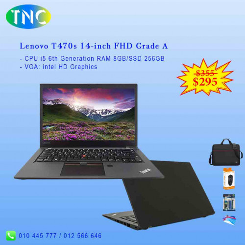 Lenovo ThinkPad T470s Core i5 6th RAM 8GB SSD 256GB VGA. intel HD