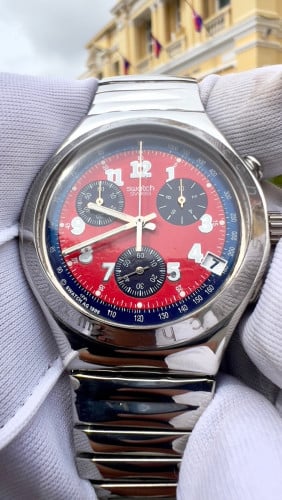 ⌚នាឡិកា​មួយ​ទឹក​ជប៉ុន​ VINTAGE SWATCH IRONY CHRONOGRAPH STAINLESS STEEL WRIST WATCH 1G 1996's