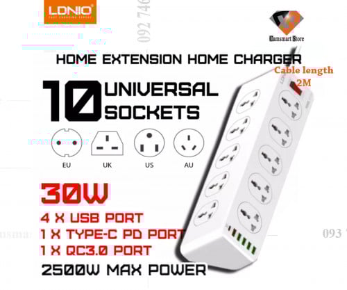 Ldnio SC10610 2500W Desktop Extention Home Charger with 2m