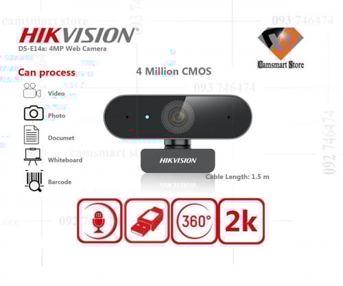 Hikvision Webcam 2k 4MP QHD Auto-Enfoque Webcam Built-in-Mic Web USB Camera for PC