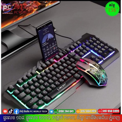 Gaming Keyboard and Mouse Combo Set Rainbow Glow Backlit USB Keyboard RGB LED 