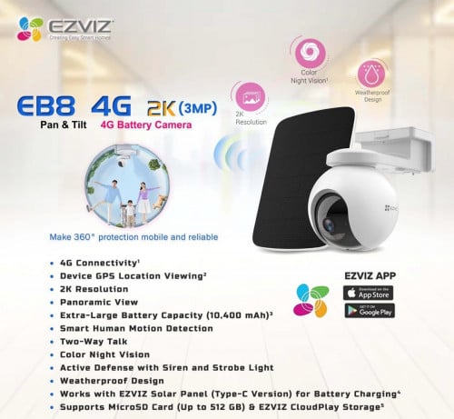 EZVIZ EB8 4G 2K + Solar Human Detection Smart Camera