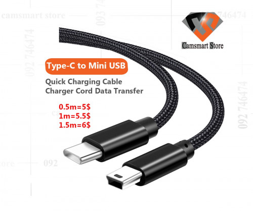 Type-C to Mini USB Quick Charging Cable Charger Cord Data Transfer Wire for Phones Cameras 