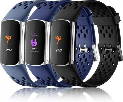 Bands Compatible with Fitbit Charge 5 6 Smartwatch 3 Pack Color Black Navy Blue Blue Gray price 20.00 in Voat Phnum Doun Penh Phnom Penh Cambodia Khmer Digital Store Khmer24