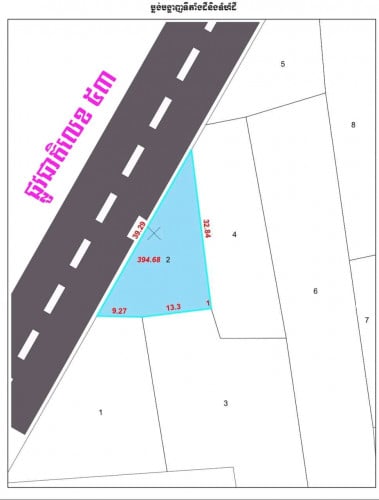 ដីនៅជាប់ផ្លូវជាតិ  53 (ផ្លូវទំហំ 50m) ត្រូវការលក់