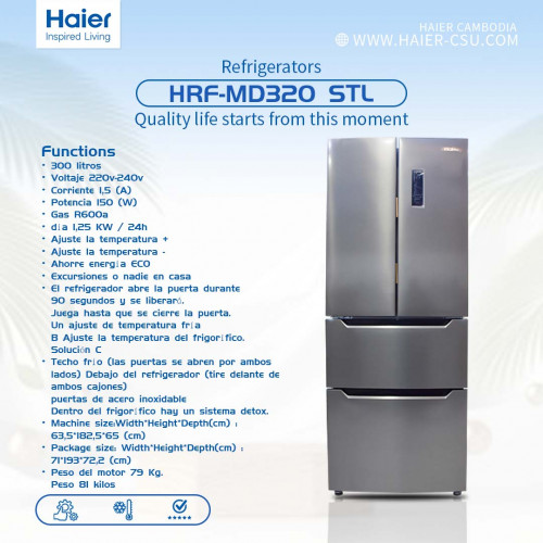 ទូរទឹកកក Haier ទ្វារ4 ថ្មី100% ស៊ីភ្លើងតិច