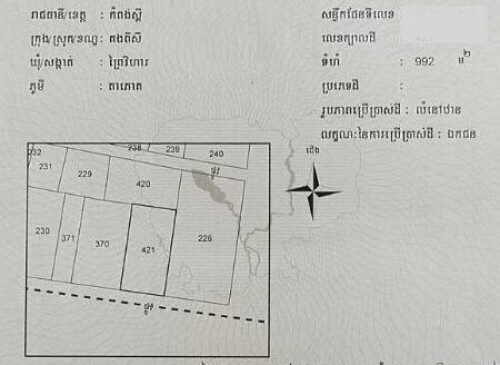 ដីដាក់លក់បន្ទាន់ ចម្ងាយ600ឞ៉ែត្រពីផ្លូវជាតិលេខ3