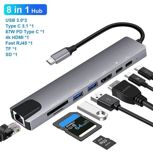 Connector(181) Type-C 8 in 1 / USB 3.0/ HDMI / Network/ USB-C/ Card Reader