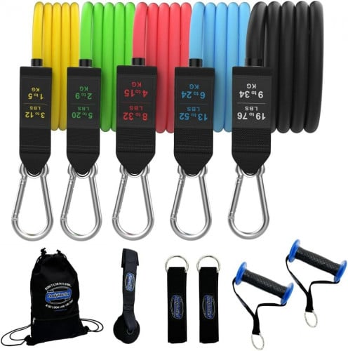 Bodylastics Resistance Bands Set, Heavy Duty Door Anchor, Legs, Wrist Ankle (One Bag)