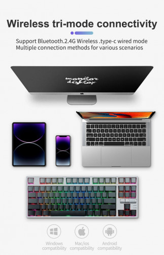 Mechanical Keyboard Wireless RGB (87Key) RECCAZR TK18