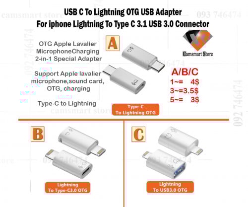 Lightning to USB C Adapter, USB C/USB 3.0 Female to Lightning Male OTG Adapter for iPhone/iPad,
